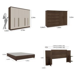 Quarto Casal Completo Guarda Roupa 6 Portas com Cômoda Cama e Cabeceira Tcil Móveis - 2