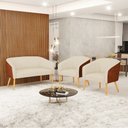 Ver imagem 2 de Kit 01 Namoradeira 02 Lugares e 02 Poltronas Stella Corano Nozes com Linho Bege A19 Pés Palito