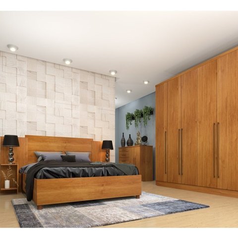 Quarto Casal Completo Guarda Roupa 6 Portas com Cômoda Cama e Cabeceira 