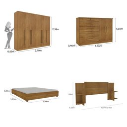 Quarto Casal Completo Guarda Roupa 6 Portas com Cômoda Cama e Cabeceira  - 3