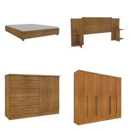 Quarto Casal Completo Guarda Roupa 6 Portas com Cômoda Cama e Cabeceira  - 2