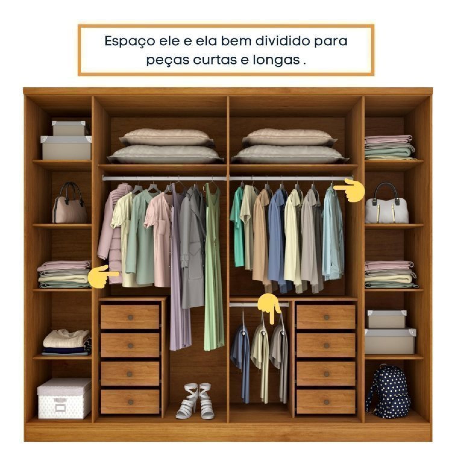 Quarto Casal Completo Guarda Roupa 6 Portas com Cômoda Cama e Cabeceira  - 9