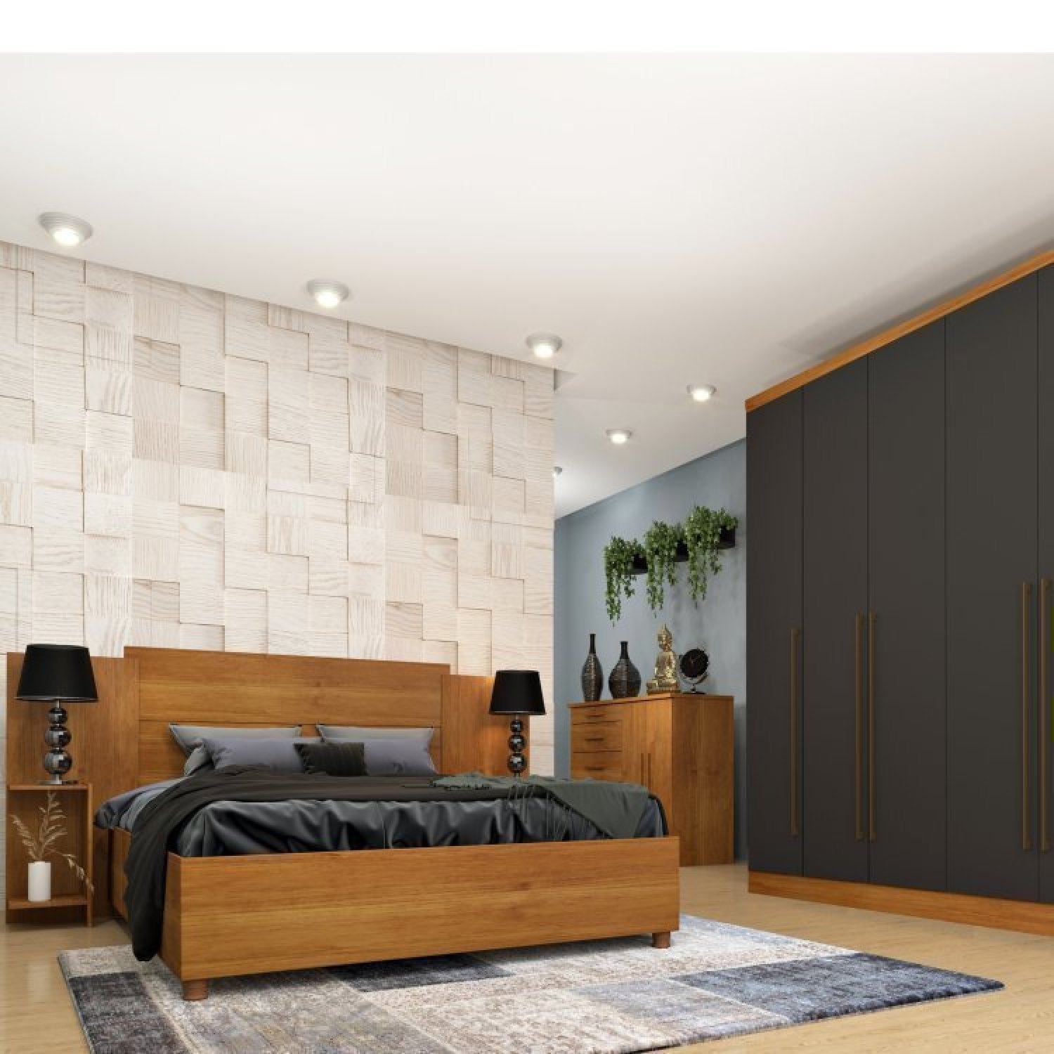 Quarto Casal Completo Guarda Roupa 6 Portas com Cômoda Cama e Cabeceira Tcil Móveis - 1