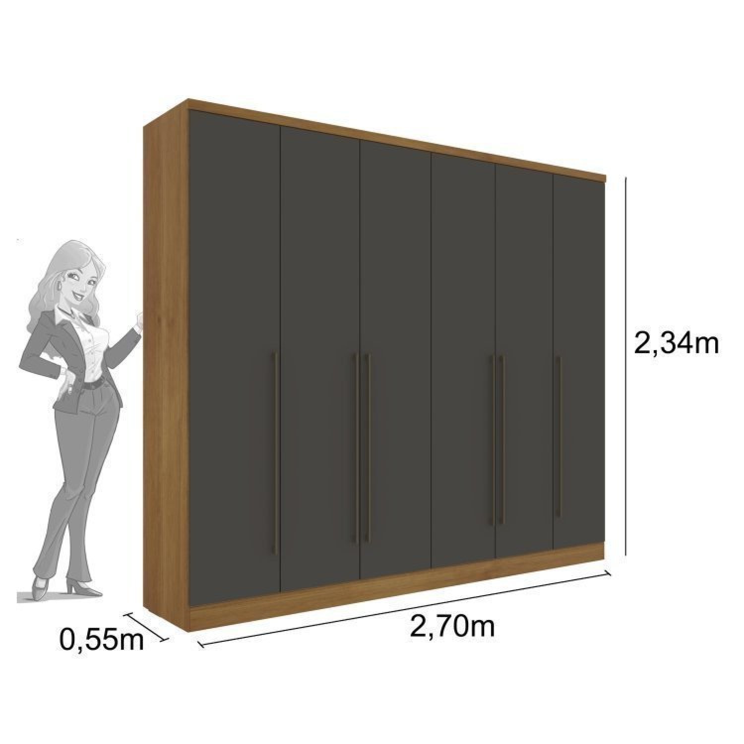 Quarto Casal Completo Guarda Roupa 6 Portas com Cômoda Cama e Cabeceira Tcil Móveis - 4