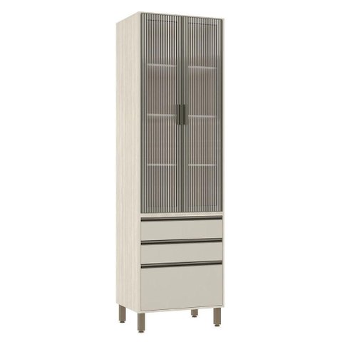 Paneleiro 70 Cm 2 Portas 3 Gavetas com Vidro Canelado Linea Pátina Ff/mocca Laca