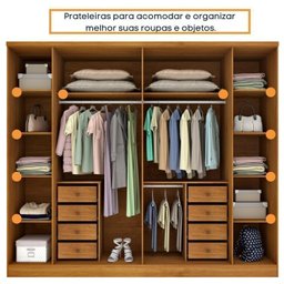 Quarto Casal Completo Guarda Roupa 6 Portas com Cômoda Cama e Cabeceira  - 9