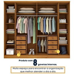 Quarto Casal Completo Guarda Roupa 6 Portas com Cômoda Cama e Cabeceira  - 8