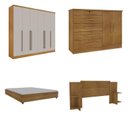 Ver imagem 2 de Quarto Casal Completo Guarda Roupa 6 Portas com Cômoda Cama e Cabeceira Bege/Cinamomo/Off White