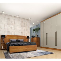 Quarto Casal Completo Guarda Roupa 6 Portas com Cômoda Cama e Cabeceira  - 1