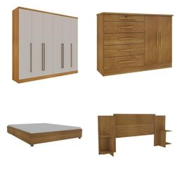Quarto Casal Completo Guarda Roupa 6 Portas com Cômoda Cama e Cabeceira  - 2