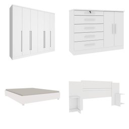 Quarto Casal Completo Guarda Roupa 6 Portas com Cômoda Cama e Cabeceira  - 2