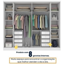 Quarto Casal Completo Guarda Roupa 6 Portas com Cômoda Cama e Cabeceira  - 5