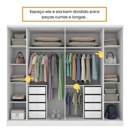 Quarto Casal Completo Guarda Roupa 6 Portas com Cômoda Cama e Cabeceira  - 7