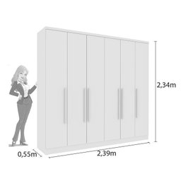 Quarto Casal Completo Guarda Roupa 6 Portas Veneza com Cama e Mesa de Cabeceira Neve  - 7