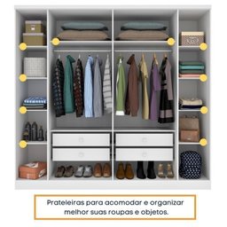 Quarto Casal Completo Guarda Roupa 6 Portas Veneza com Cama e Mesa de Cabeceira Neve  - 8