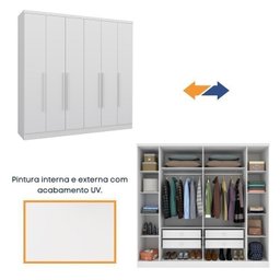 Quarto Casal Completo Guarda Roupa 6 Portas Veneza com Cama e Mesa de Cabeceira Neve  - 13