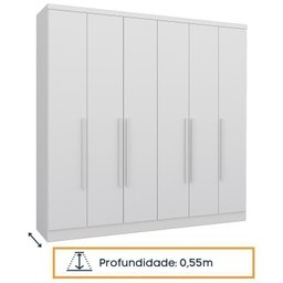 Quarto Casal Completo Guarda Roupa 6 Portas Veneza com Cama e Mesa de Cabeceira Neve  - 6