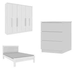 Quarto Casal Completo Guarda Roupa 6 Portas Veneza com Cama e Mesa de Cabeceira Neve  - 2