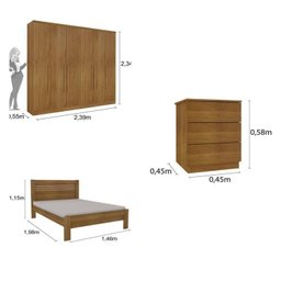 Quarto Casal Completo Guarda Roupa 6 Portas Veneza com Cama e Mesa de Cabeceira Neve  - 3