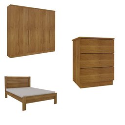 Quarto Casal Completo Guarda Roupa 6 Portas Veneza com Cama e Mesa de Cabeceira Neve  - 2