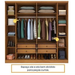 Quarto Casal Completo Guarda Roupa 6 Portas Veneza com Cama e Mesa de Cabeceira Neve  - 6