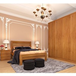 Quarto Casal Completo Guarda Roupa 6 Portas Veneza com Cama e Mesa de Cabeceira Neve  - 1