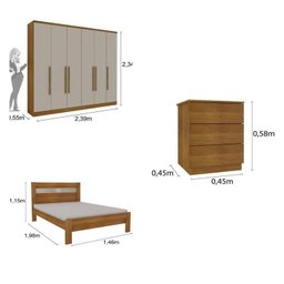 Quarto Casal Completo Guarda Roupa 6 Portas Veneza com Cama e Mesa de Cabeceira Neve  - 3