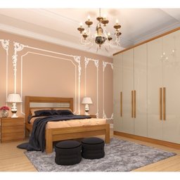 Quarto Casal Completo Guarda Roupa 6 Portas Veneza com Cama e Mesa de Cabeceira Neve  - 1