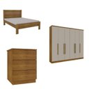 Ver imagem 2 de Quarto Casal Completo Guarda Roupa 6 Portas Veneza com Cama e Mesa de Cabeceira Neve Bege/Cinamomo/Off White