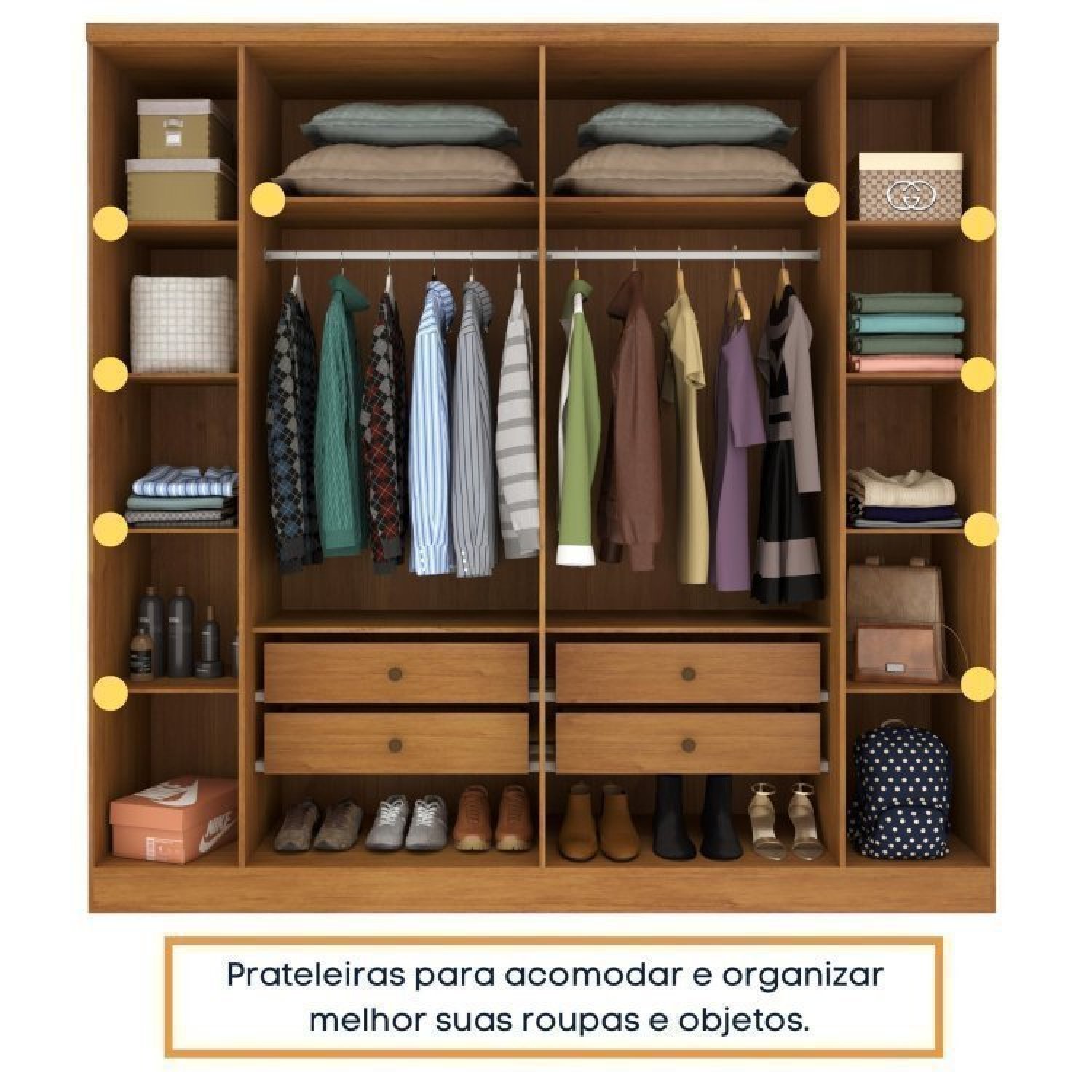 Quarto Casal Completo Guarda Roupa 6 Portas Veneza com Cama e Mesa de Cabeceira Neve  - 5