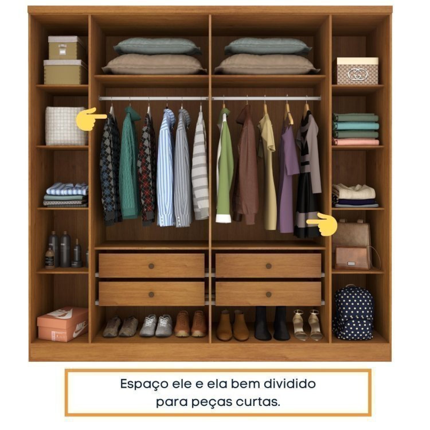 Quarto Casal Completo Guarda Roupa 6 Portas Veneza com Cama e Mesa de Cabeceira Neve  - 6