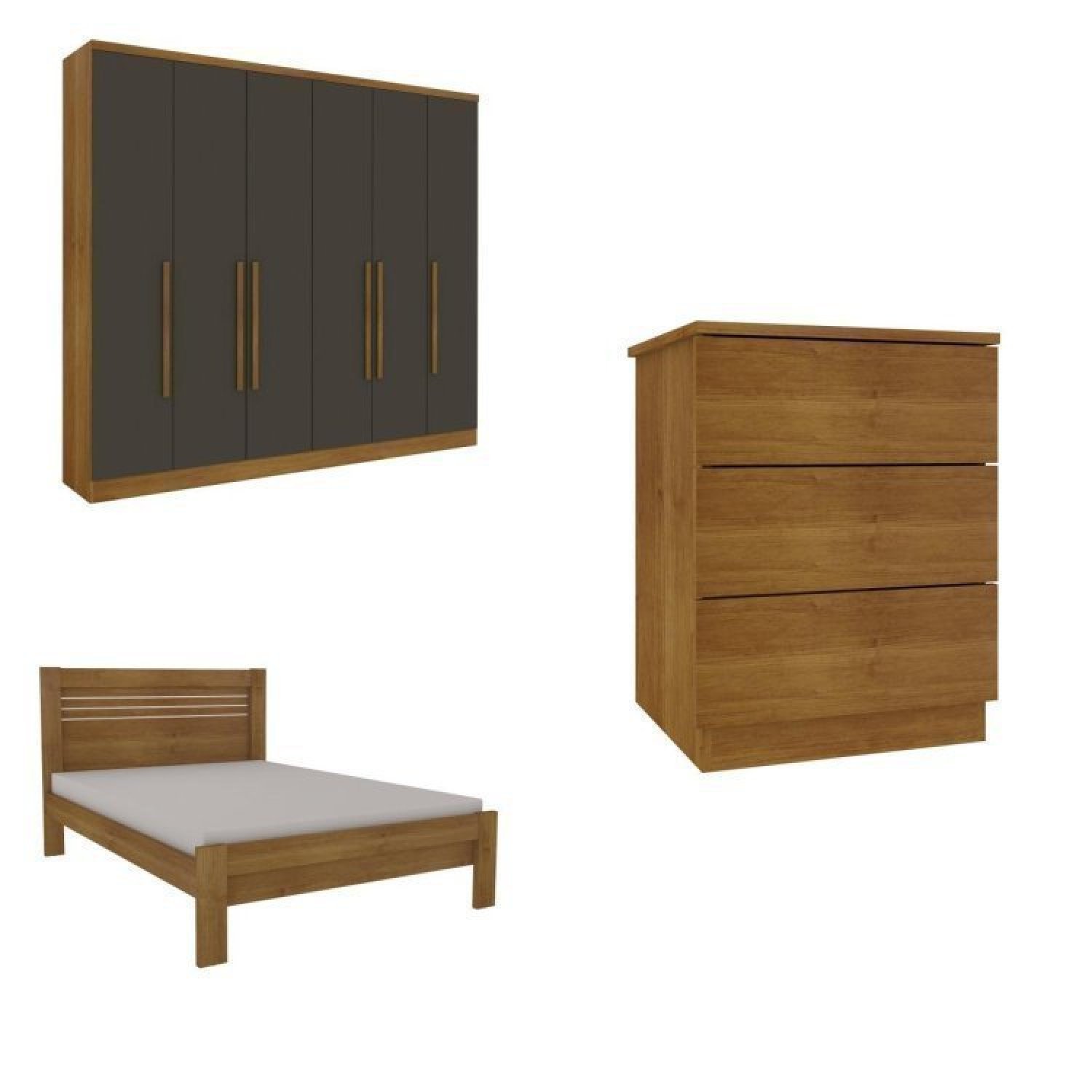 Quarto Casal Completo Guarda Roupa 6 Portas Veneza com Cama e Mesa de Cabeceira Neve  - 2