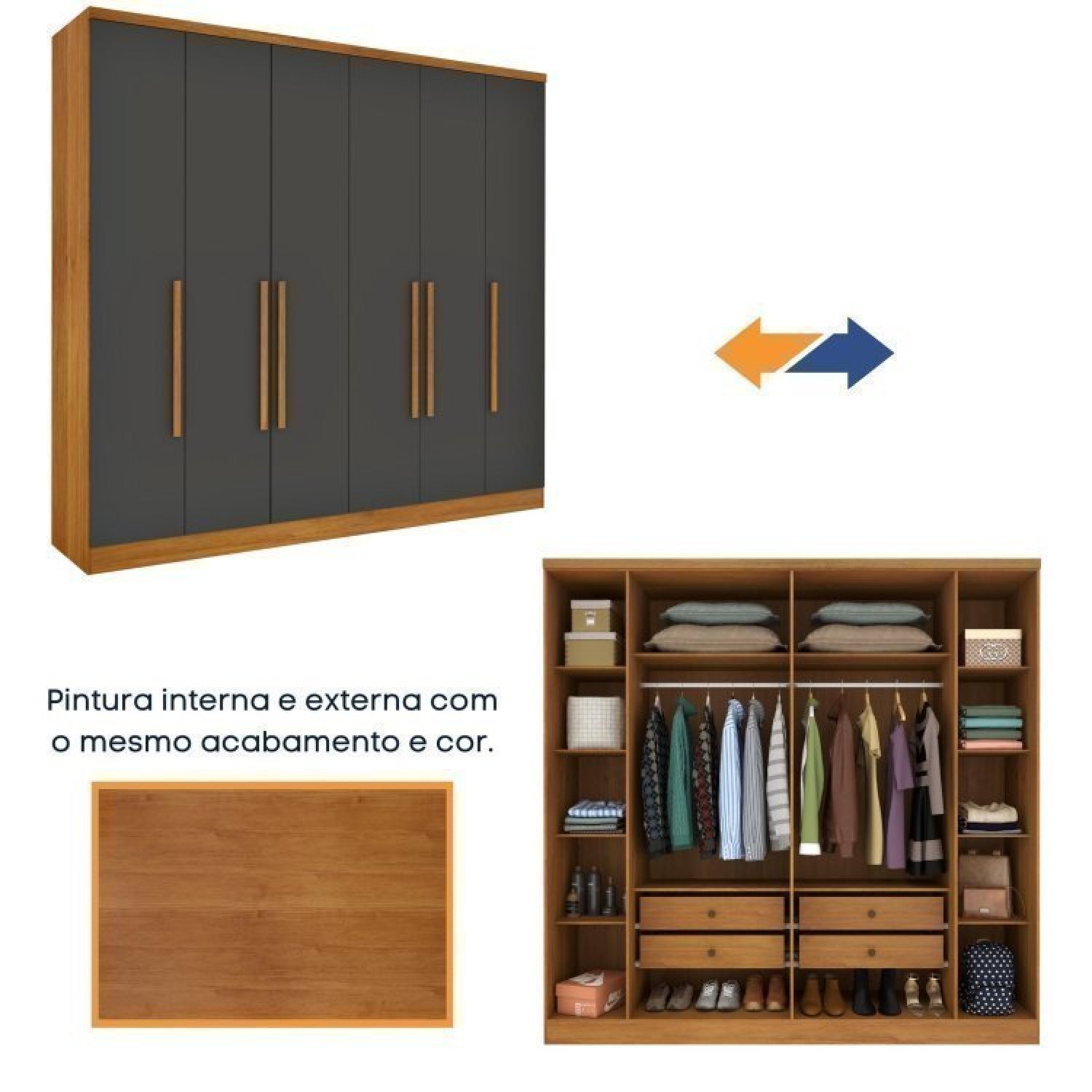 Quarto Casal Completo Guarda Roupa 6 Portas Veneza com Cama e Mesa de Cabeceira Neve  - 11