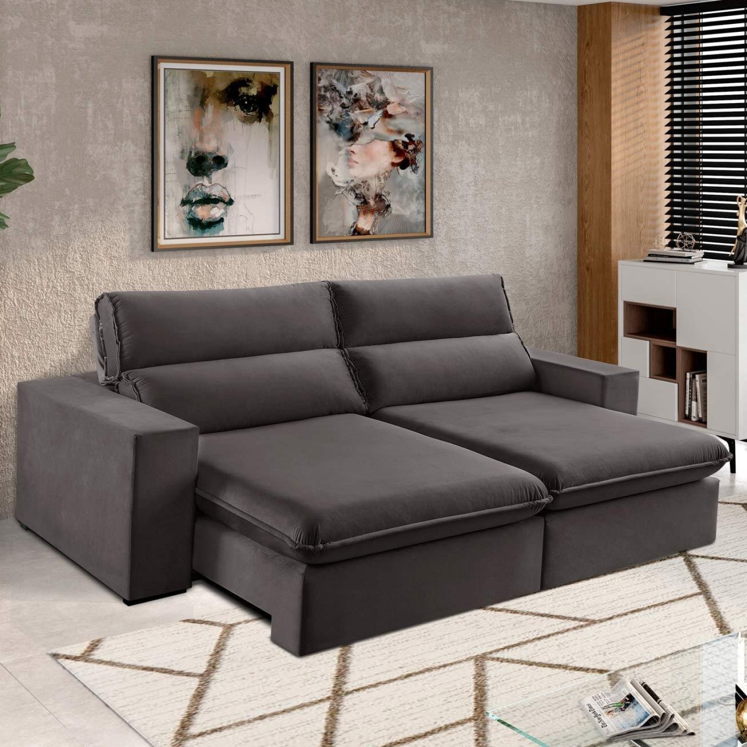 Sofá 2 Lugares 230cm Retrátil e Reclinável Free Veludo - 1