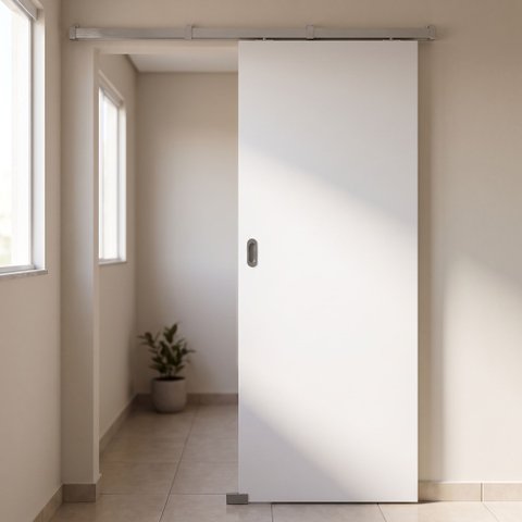 Porta Branca 110x210cm Sarrafeada + Kit Correr Cor Alumínio