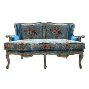 Namoradeira 2 Lugares Prateado e Azul para Sala Recepção e Varanda - 88x133x50cm