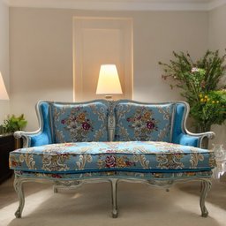 Namoradeira 2 Lugares Prateado e Azul para Sala Recepção e Varanda - 88x133x50cm - 2
