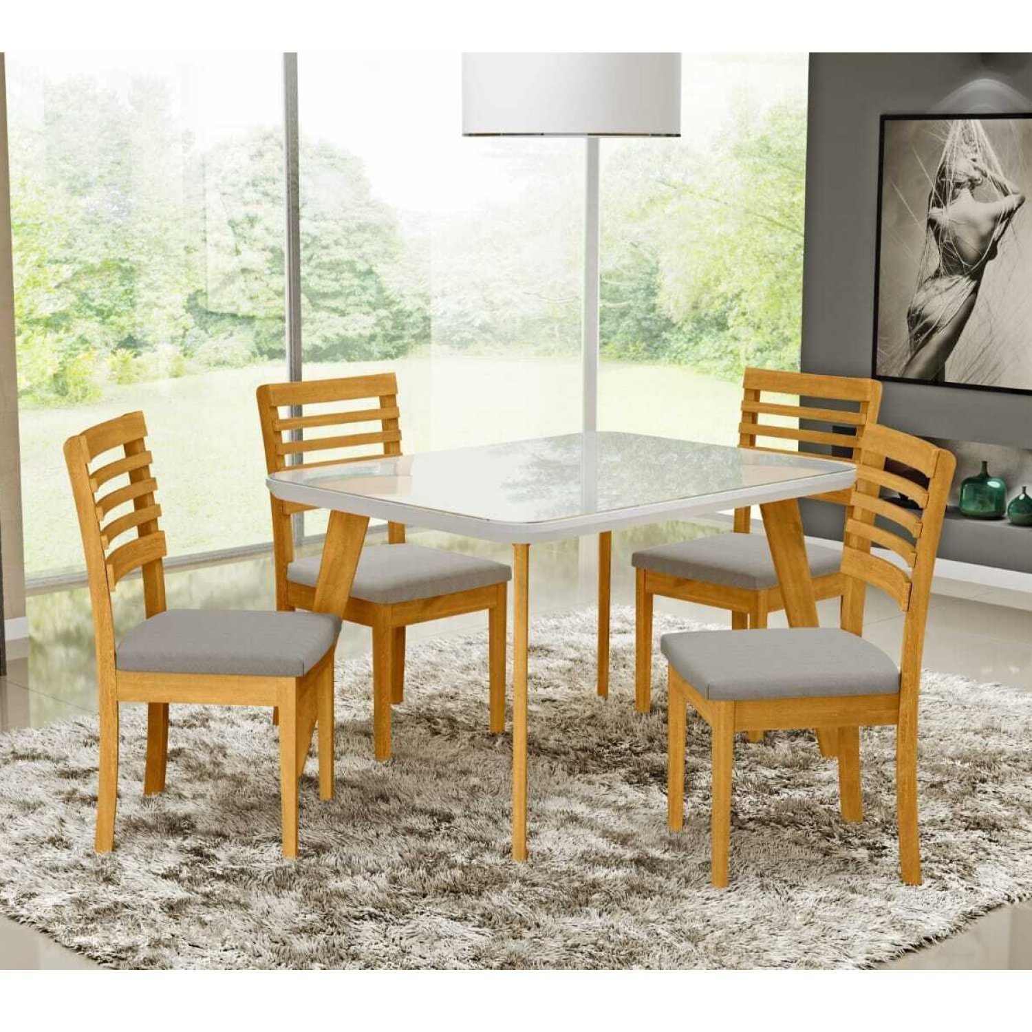 Mesa para Sala de Jantar 137x90cm Tampo Vidro/MDF Rafaela - 2