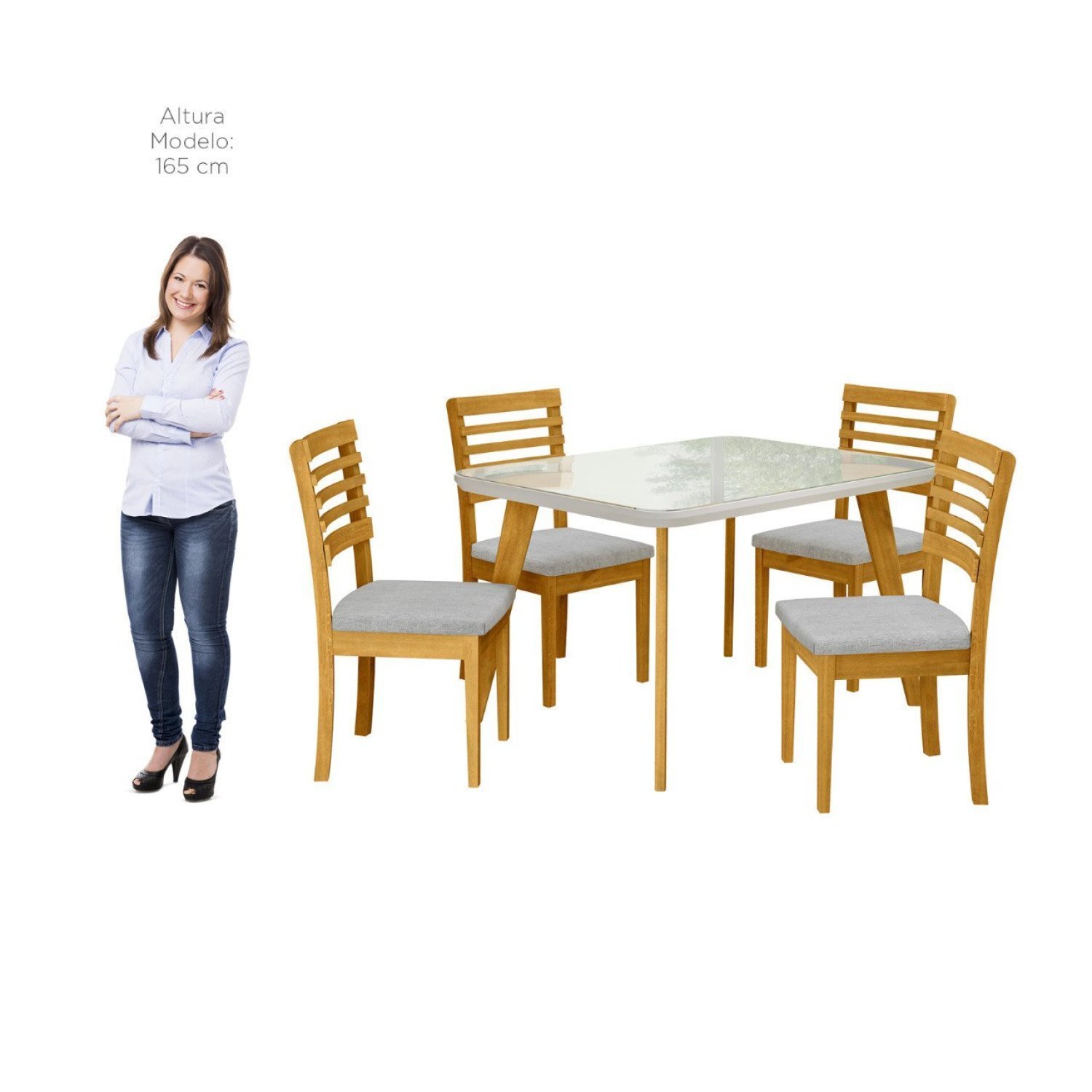 Mesa para Sala de Jantar 137x90cm Tampo Vidro/MDF Rafaela - 4