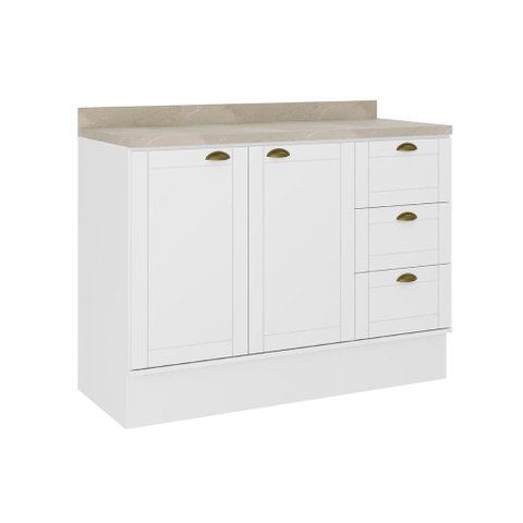 Balcão de Cozinha Bella 2608 2 Portas e 3 Gavetas S/tampo 120cm Branco - Carraro