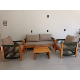 Conjunto Sofá de Madeira na Corda Náutica - 2