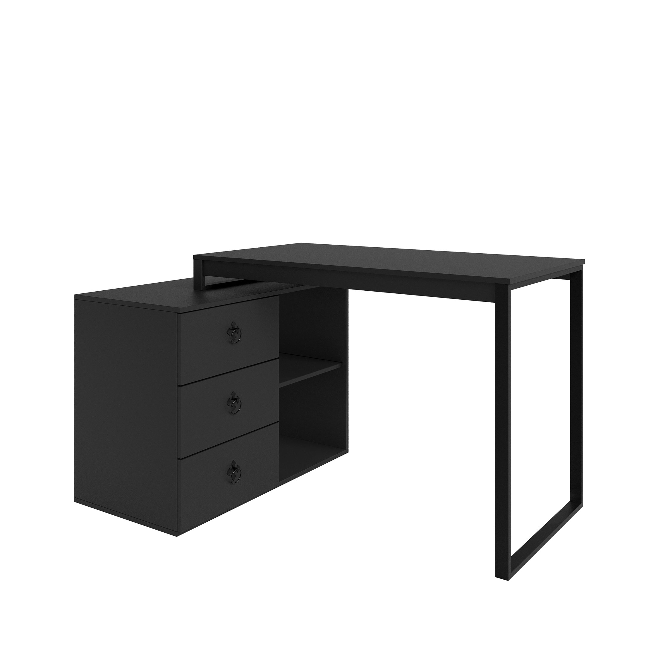 Escrivaninha em L 156x90cm 3 Gavetas 2 Prateleiras Biro Yescasa - 2