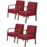 Kit 4 Poltronas Decorativas 1 Lugar Jade Braço Madeira DSalla Suede Vermelho - 1