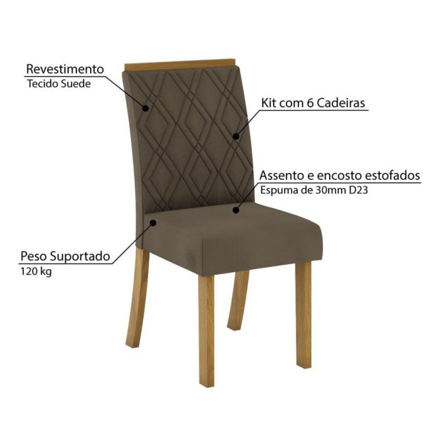 Mesa de Jantar Solus c/ 6 Cadeiras Vita  - 4