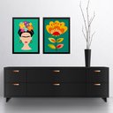 Ver imagem 2 de Kit 2 Quadros Decorativos Gravuras Frida e Flores 45x34cm:moldura Preta
