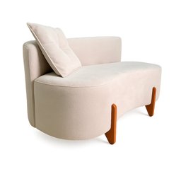 Sofá Orgânico Divã Veludo com Pés de Madeira - 7 Decor Bege - 5