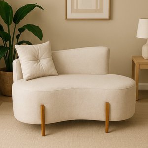 Sofá Orgânico Divã Veludo com Pés de Madeira - 7 Decor Bege