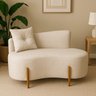 Sofá Orgânico Divã Veludo com Pés de Madeira - 7 Decor Bege - 1