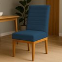 Ver imagem 5 de Kit 4 Cadeiras de Jantar Solana Suede Base de Madeira - Pallazio Cor:Azul Marinho