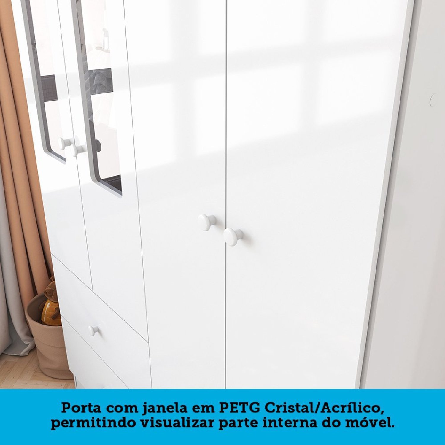 Guarda Roupa Infantil 4 Portas com Janelas Retângulo 2 Gavetas 100% MDF Cocada - 10